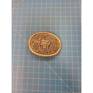 Avon Vintage Saddle Belt Buckle Western Cowboy Oval Gold Tone 3 Inch